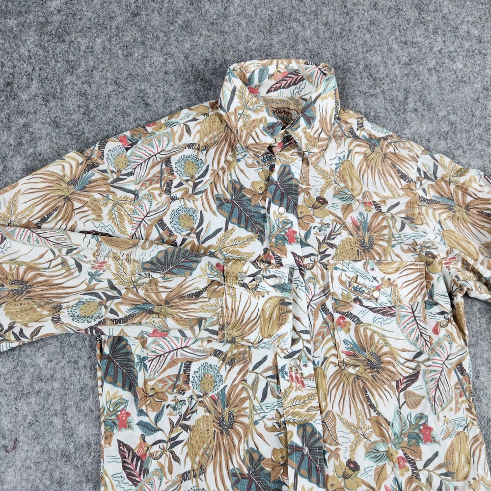 Western Aloha Shirt Men XS White Aloha Hula Pearl Snap Rodeo Cowboy Made USA